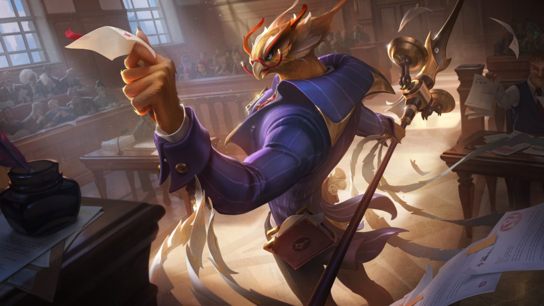 Imagem da nova skin Azir Advogado no LoL