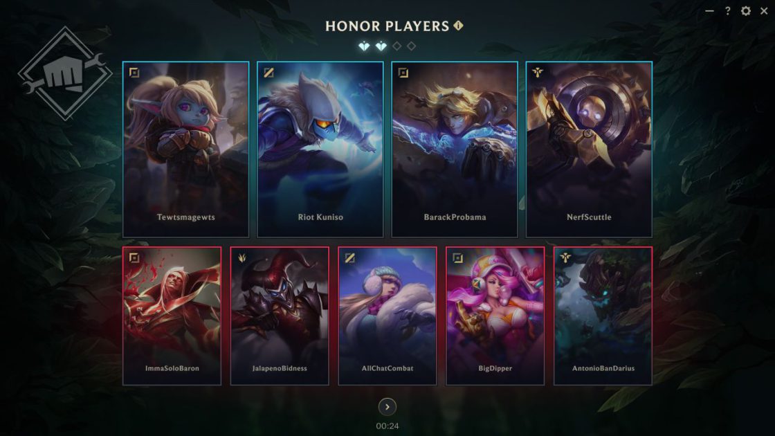 Imagem do possível novo sistema de honra do LoL