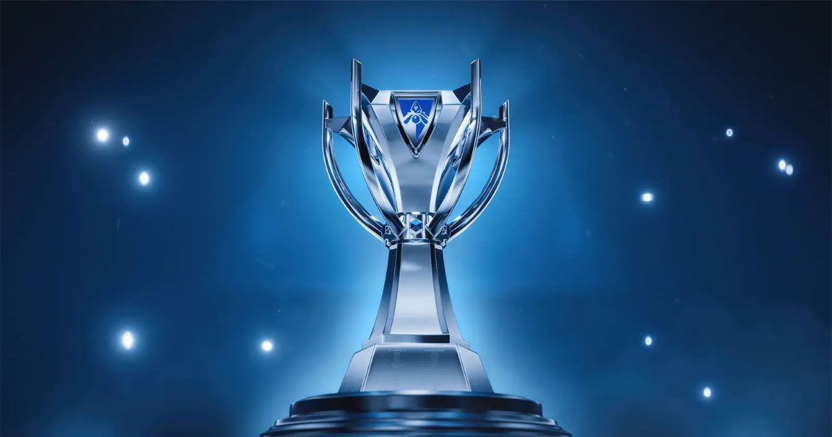 Imagem do troféu do Worlds 2024, o mundial de LoL