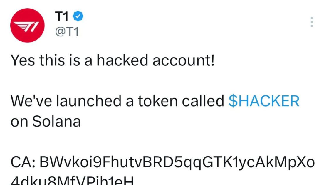 Na foto, a rede social da T1 hackeada