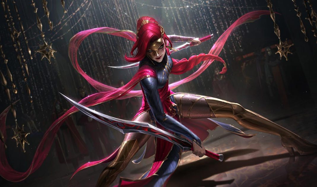 Na imagem, a arte da skin Katarina Baile da Rosa Negra Prestígio