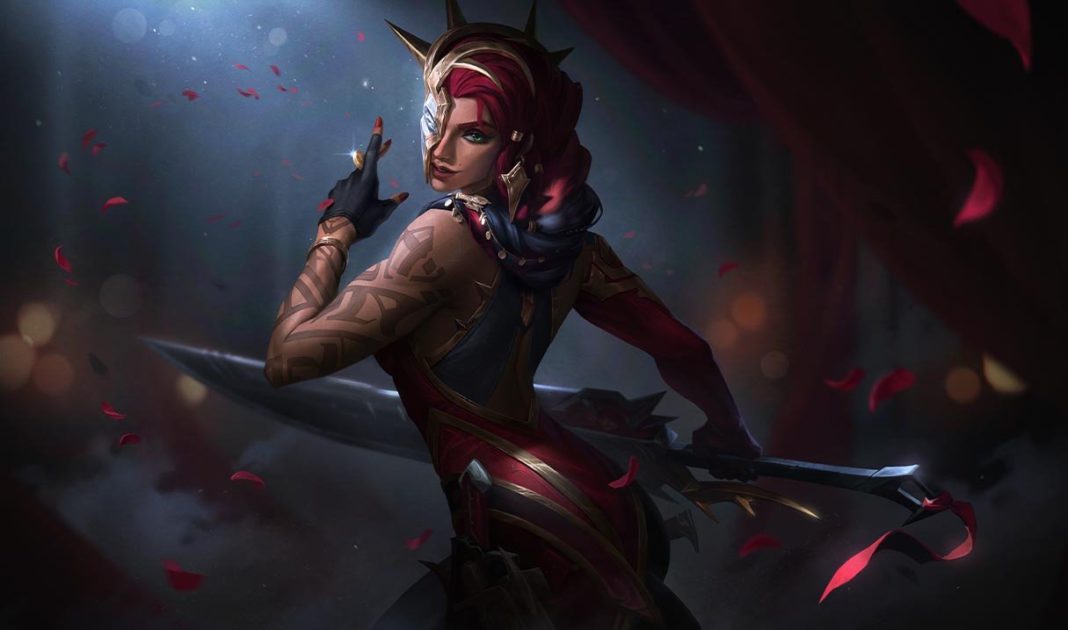 Na imagem, a arte da skin Samira Baile da Rosa Negra