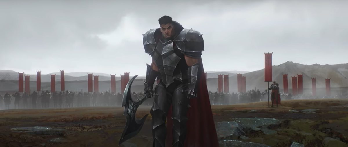 Na foto, o Darius na animação da Temporada 2025 de Noxus