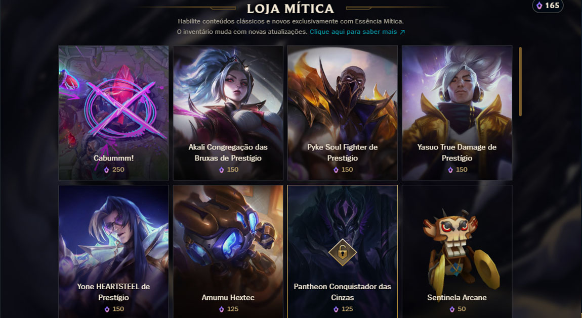 Imagem da loja de Essência Mítica no LoL