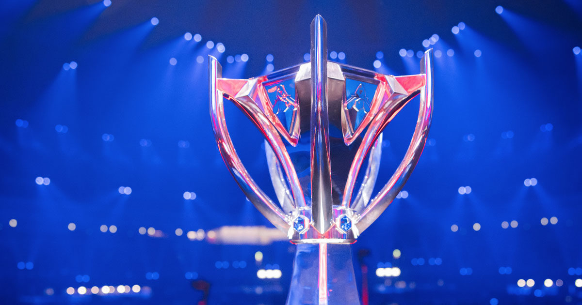 Imagem do trofeu do Worlds 2025 de LoL