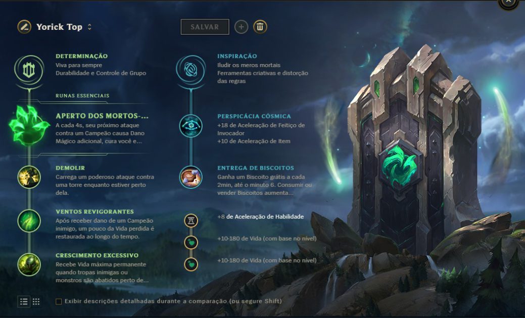 Na foto as runas do Yorick após o mini-rework
