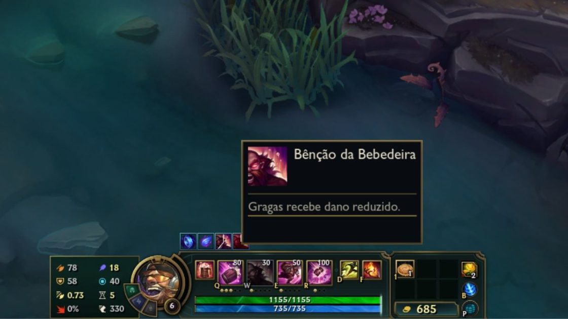 Foto do efeito de redução do dano do W do Gragas.