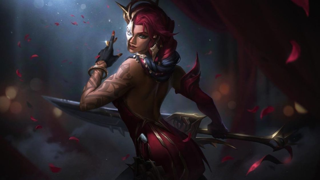 Na imagem, a arte da skin Samira Baile da Rosa Negra