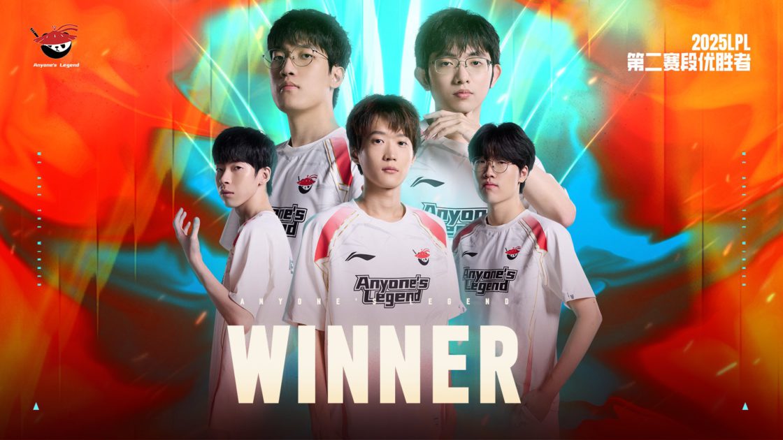 Imagem da Anyone's Legends campeã do 2° split da LPL 2025 de LoL
