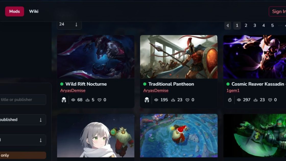 Imagem do site Runeforge, que pode ser utilizado para baixar custom skins no LoL.