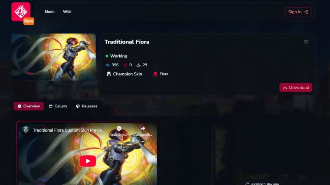 Custom skin da Fiora no LoL.