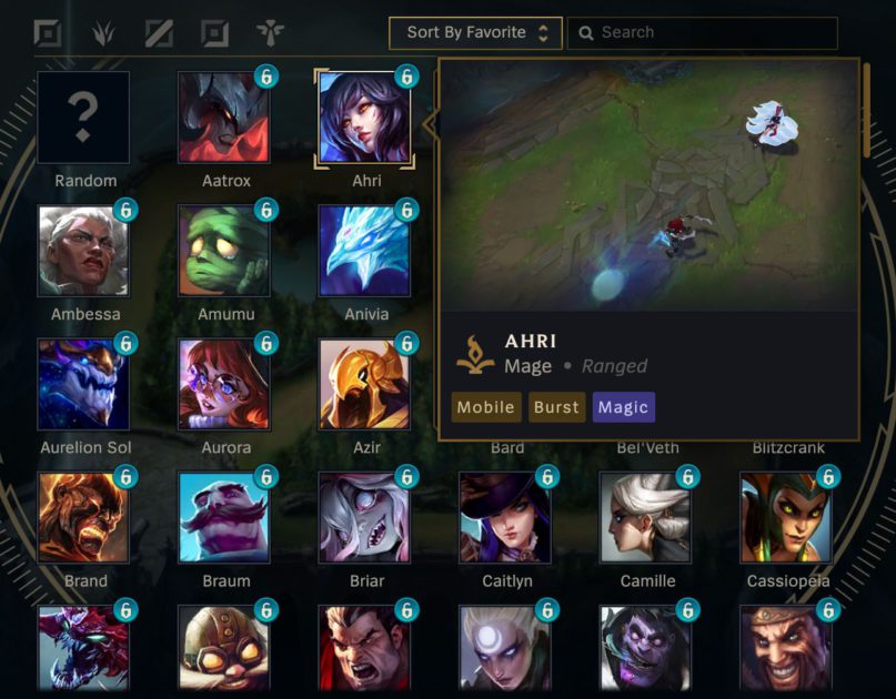 Imagem da tela de seleção do LoL com as habilidades