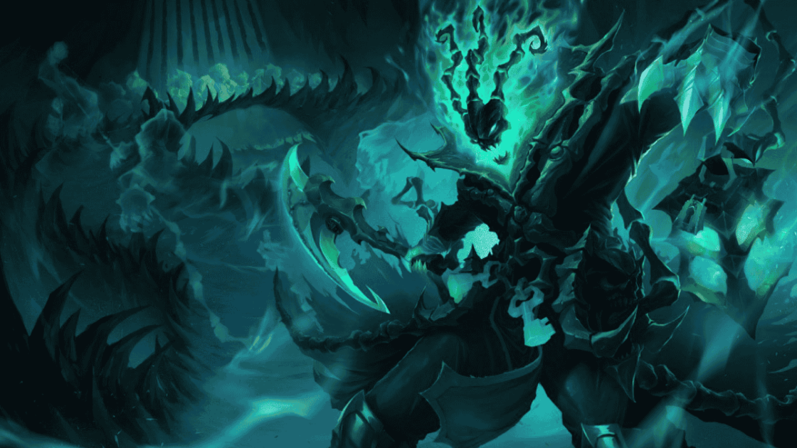 Foto de Thresh, um dos campeões suporte no LoL.