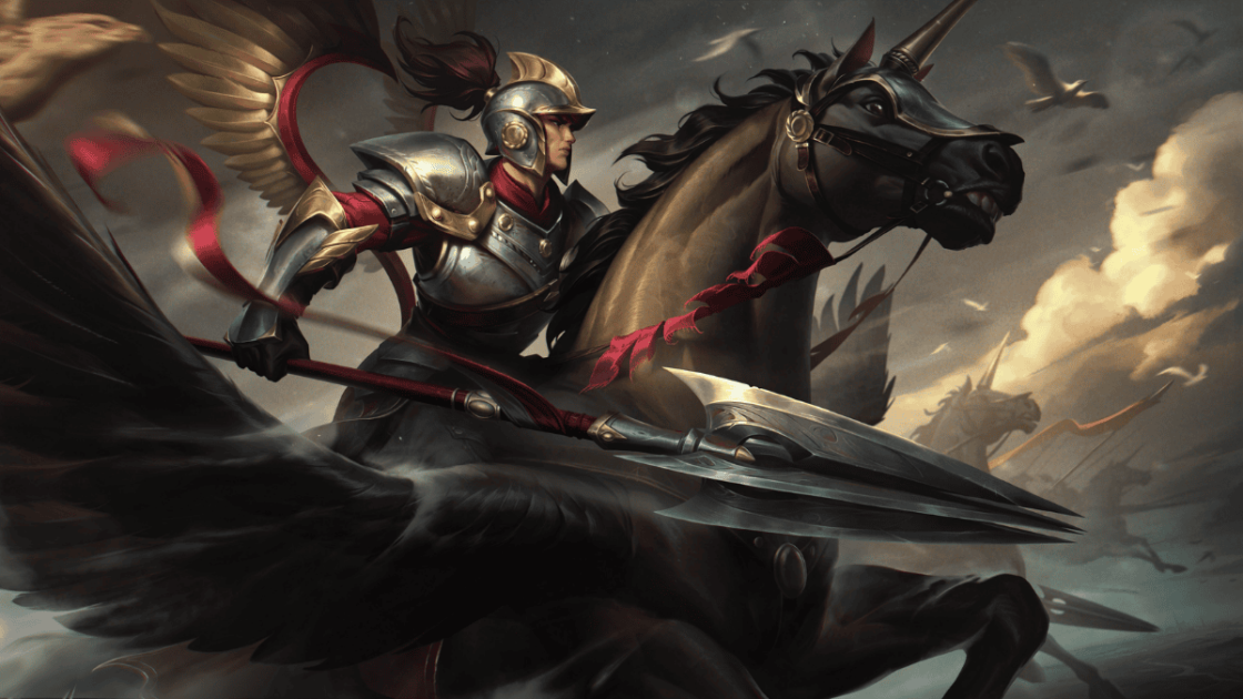 Imagem da splash art da Skin Xin Zhao Hussardo Alado.