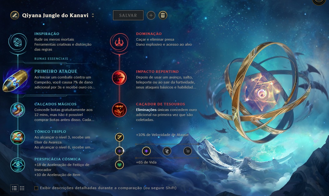 Na foto, as runas da Qiyana que voltou a aparecer no competitivo de LoL (LPL)