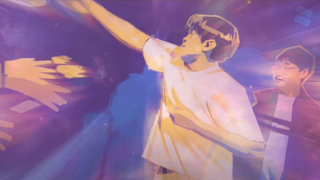 Imagem do jogador Bin no videoclipe da música Sacrifice, tema do Worlds 2025