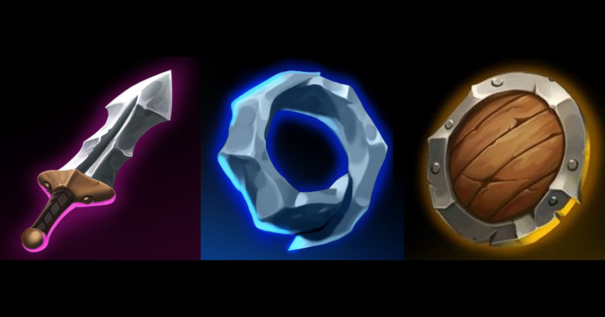Imagem dos três itens Doran do League of Legends