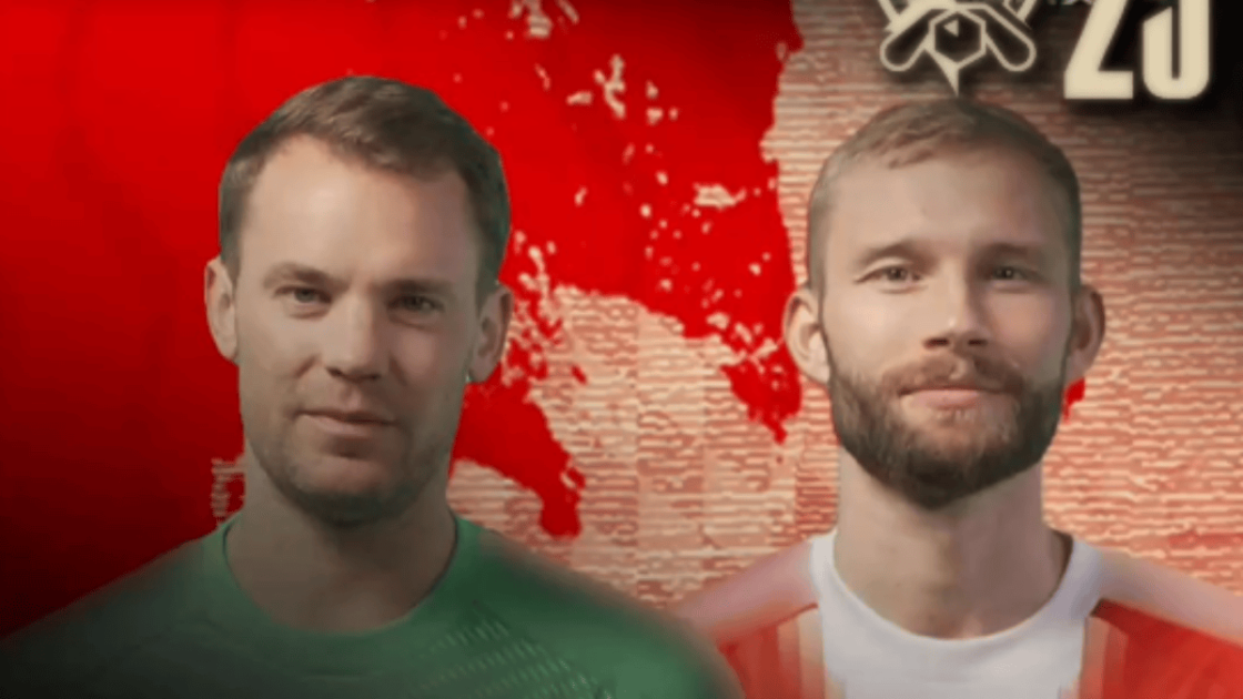 Foto de Laimer e Neuer em mensagem para a LPL 2025 durante a disputa do Worlds 2025.