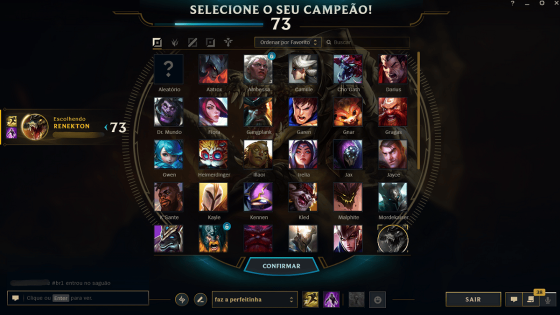 Imagem da seleção de campeões do Modo Treino.