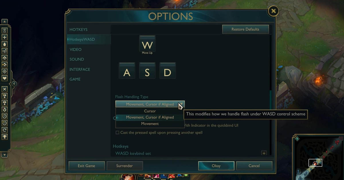 Imagem da função de WASD no LoL