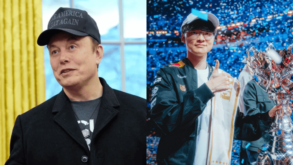 Foto de Elon Musk e Faker.