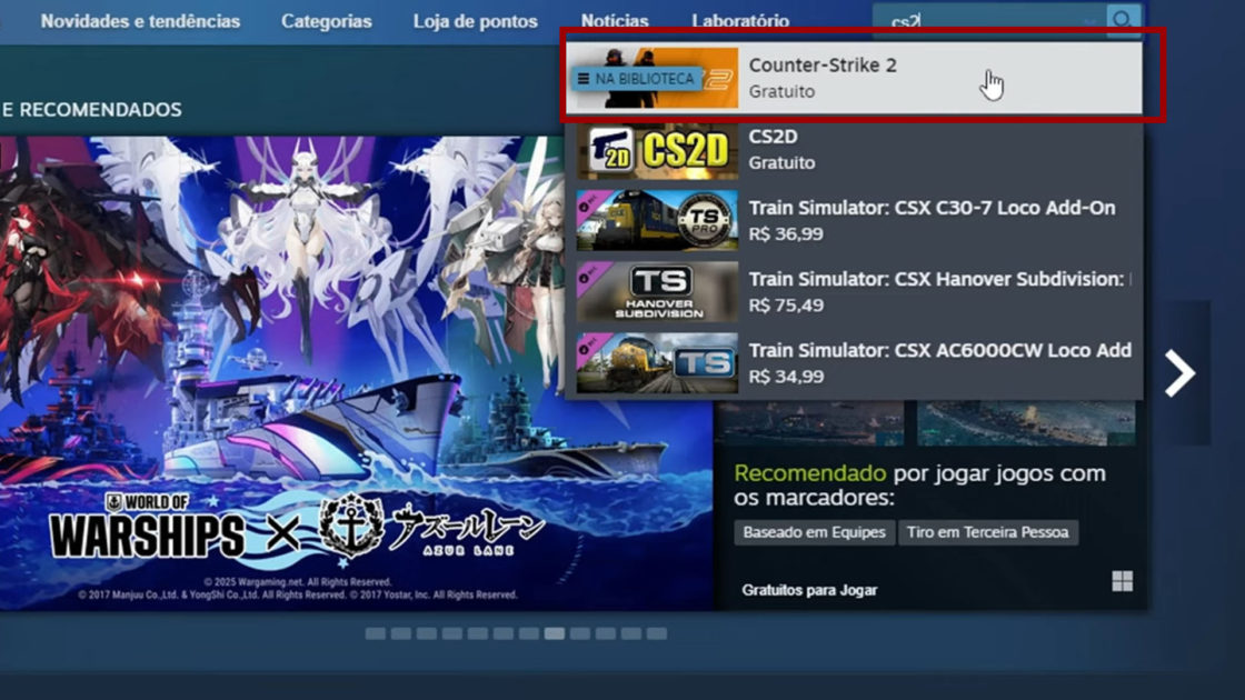 Tela do CS2 na Steam (Imagem: CS2)