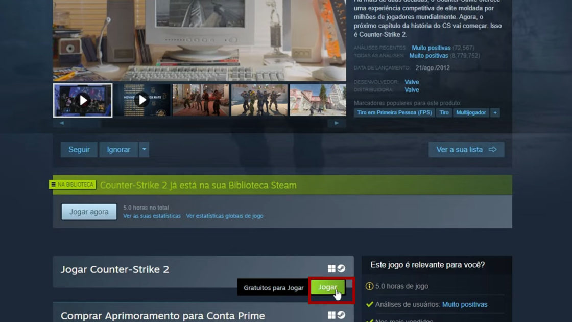 Instalação do CS2 na Steam (Imagem: CS2)