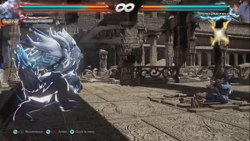 Image of the fight between Volibear and Yasuo, LoL champions placed on Tekken 7